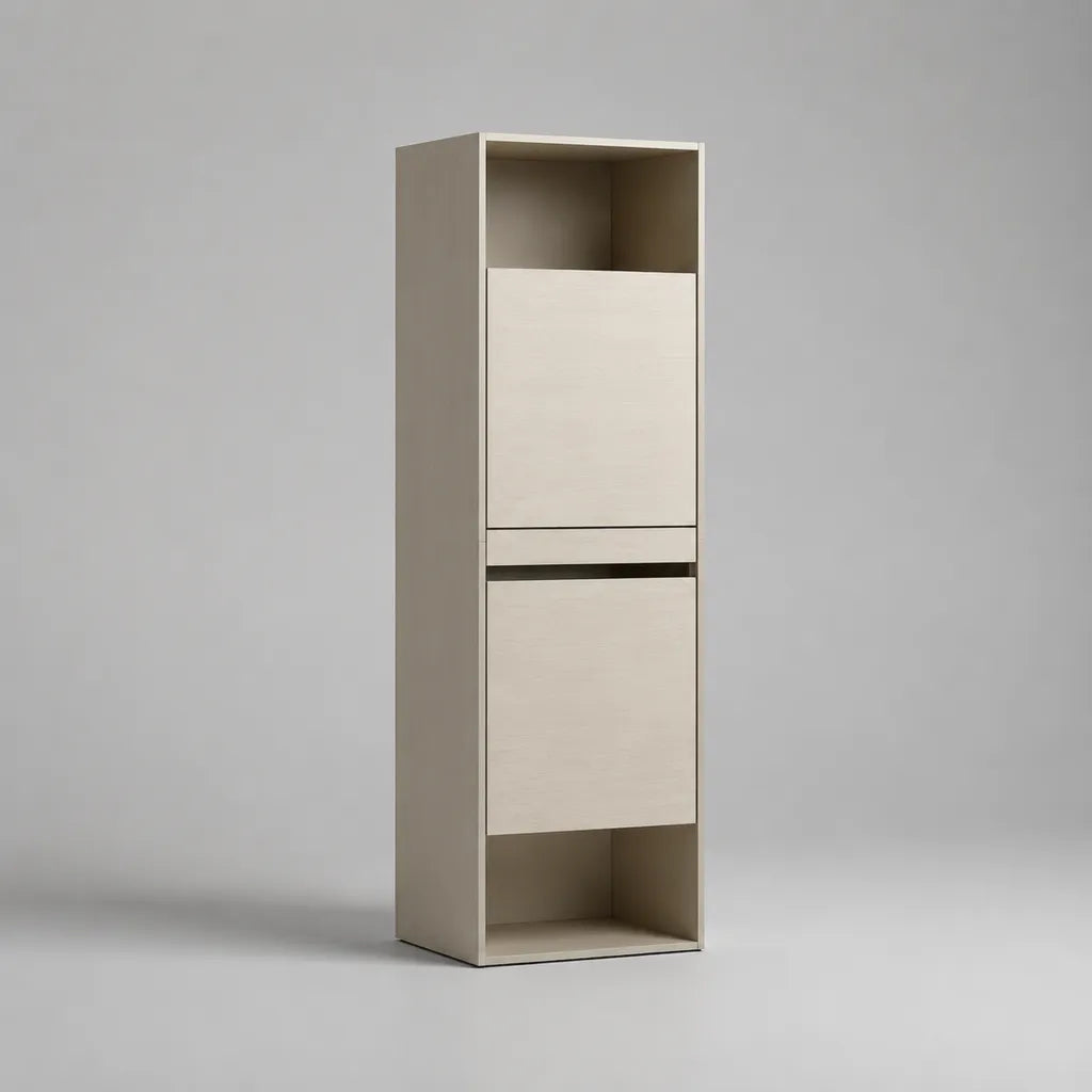 Schuhschrank aus melaminbeschichteter Spanplatte mit 2 Kippfächern und 2 offenen Fächern, Beige, 40 × 24 × 120 cm