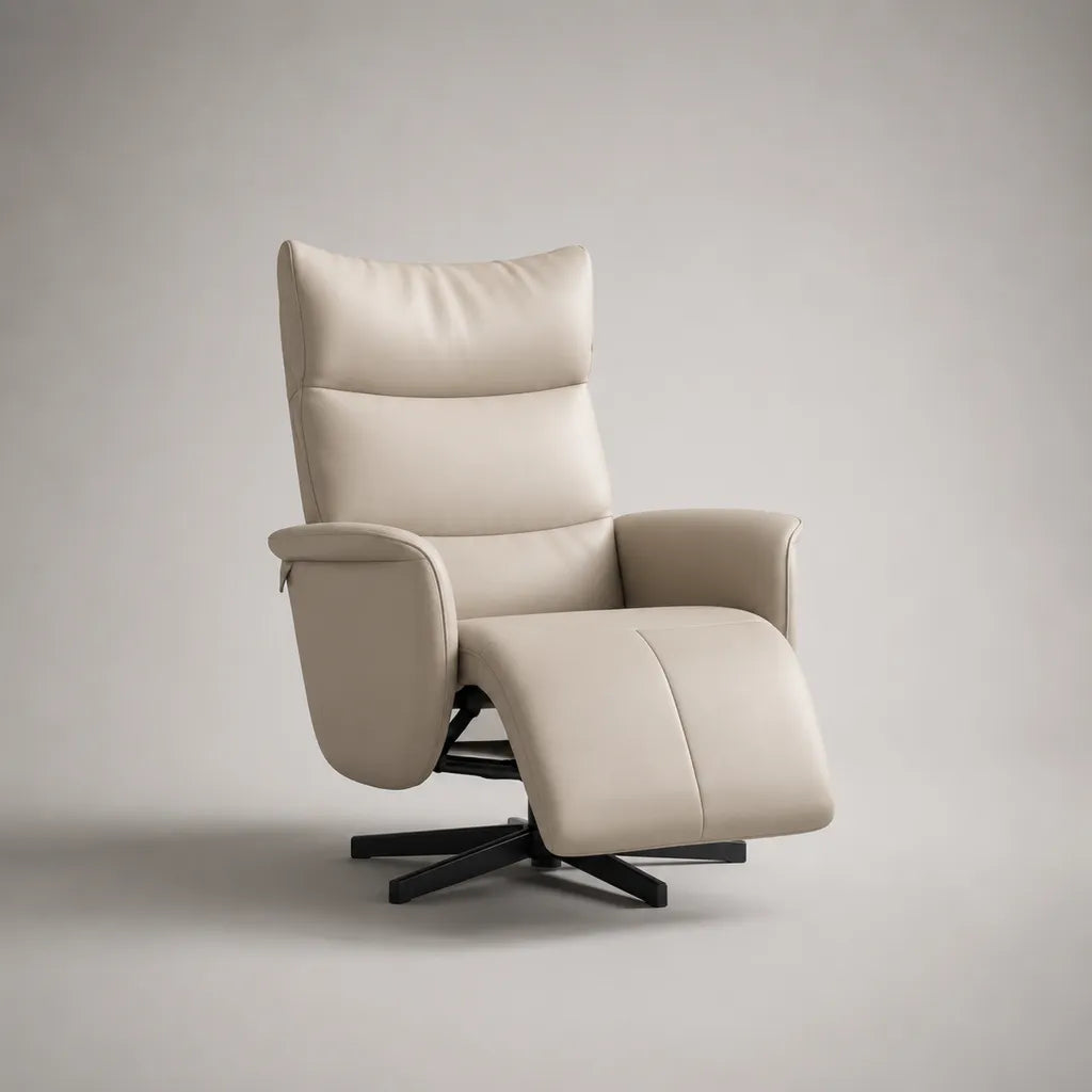 Relaxsessel und Fernsehsessel aus PU-Kunstleder mit Liege- und Drehfunktion, Beige/Schwarz, 78 × 110 × 86 cm