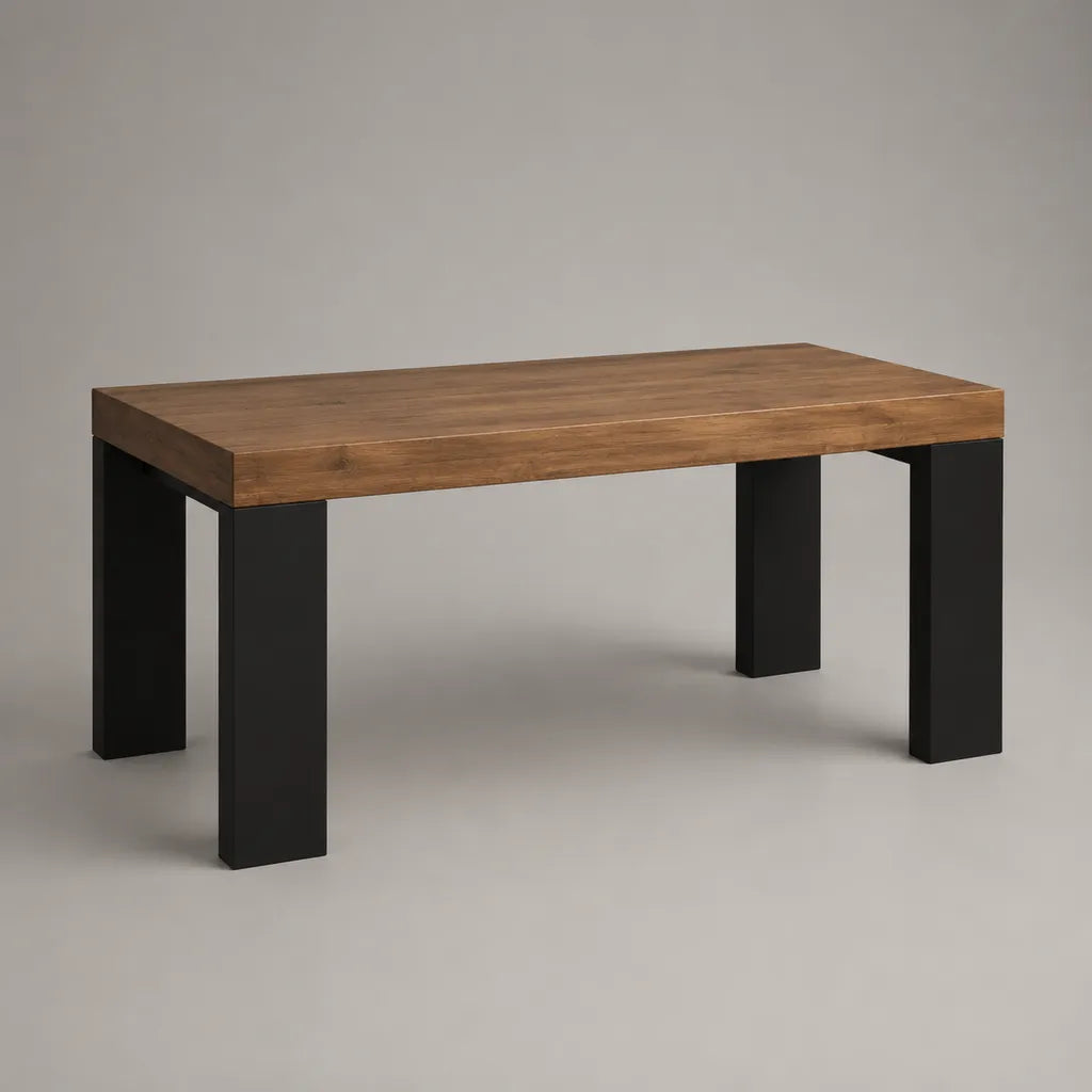 Rechteckiger Esstisch aus Akazien-Massivholz und pulverbeschichtetem Stahl, Braun/Schwarz, 140 x 80 x 76 cm
