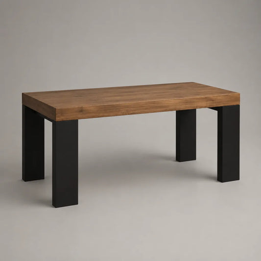 Rechteckiger Esstisch aus Akazien-Massivholz und pulverbeschichtetem Stahl, Braun/Schwarz, 140 x 80 x 76 cm