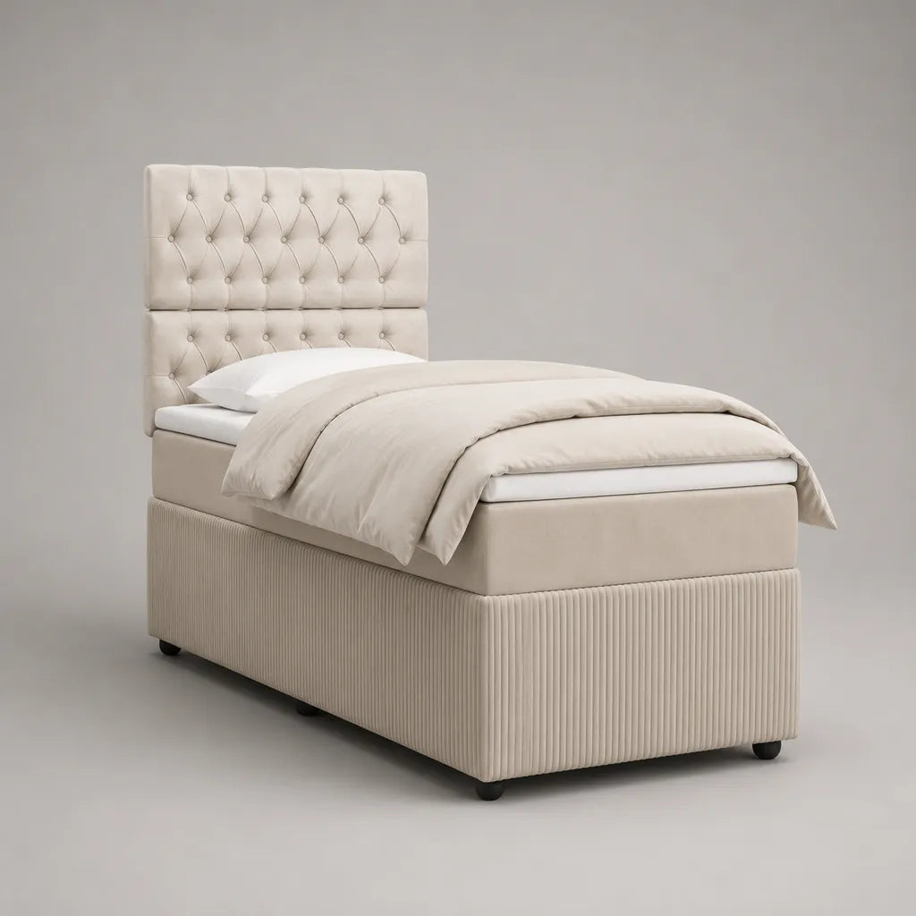 Boxspringbett 90 x 200 cm mit Matratze und Topper, Polyesterbezug, Beige