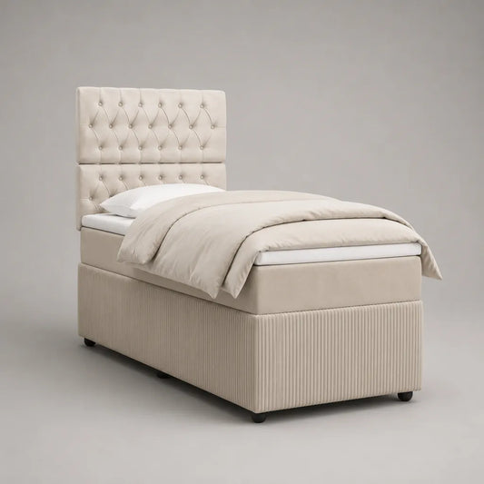 Boxspringbett 90 x 200 cm mit Matratze und Topper, Polyesterbezug, Beige