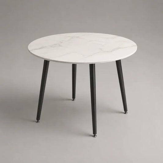 Runder Esstisch aus MDF und Stahl, Marmoroptik in Weiß-Grau mit schwarzen Beinen, Ø 100 × H 75 cm