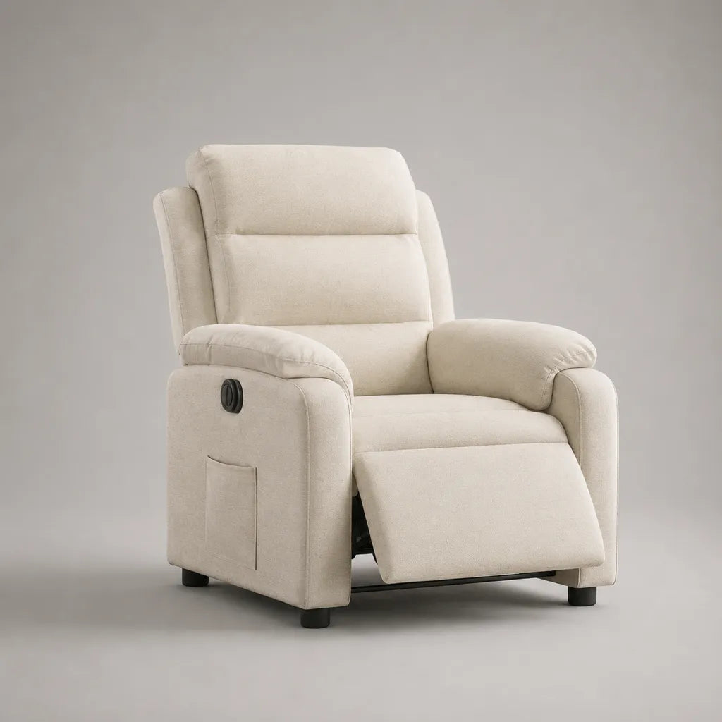 Manueller Relaxsessel mit Liegefunktion und Stoffbezug, Creme, 86 × 92 × 105 cm